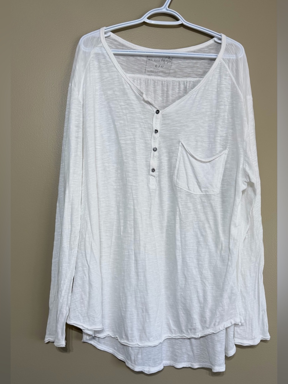 We the Free 100% Cotton Relaxed Fit Slouchy Henley Long Sleeve